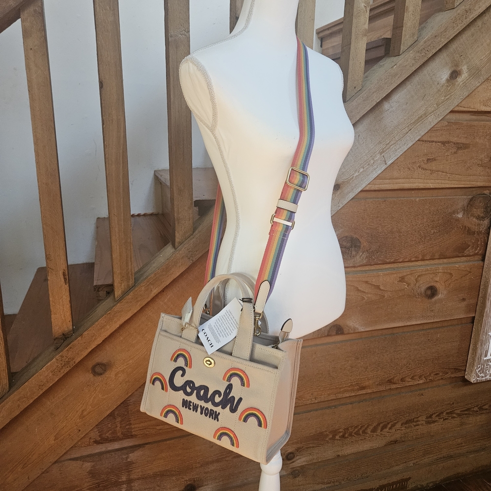 Coach Beige Canvas Tote Bag with Rainbow Accents With Straps - Picture 5 of 14